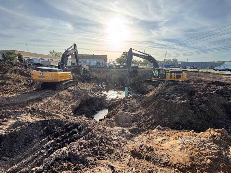 Site development equipment on active project